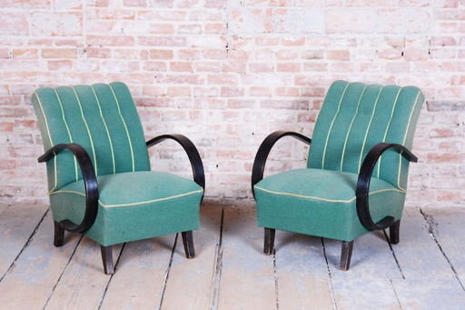 Pair of Original Art Deco Armchairs, Jindrich Halabala, UP Zavody, Czech, 1930s – fauteuils, Textile, Wood (photo 2 of 8)