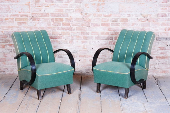 Pair of Original Art Deco Armchairs, Jindrich Halabala, UP Zavody, Czech, 1930s – Textile, Wood (photo 2 of 8)