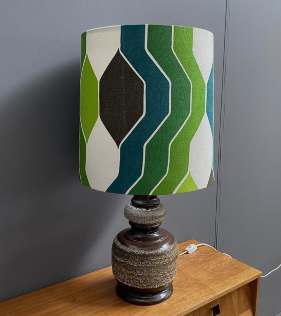 Image 1 of Lampada da tavolo in ceramica con paralume verde di Hustadt-leuchten, anni '70.