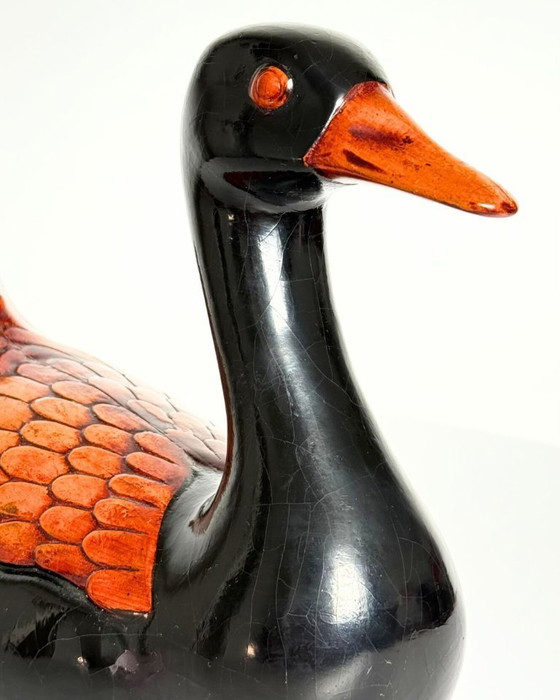 Image 1 of Canard français vintage en bois craquelé peint à la main