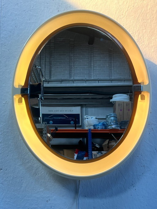 Vintage Oval Mirror With Lighting, Allibert, 1970's