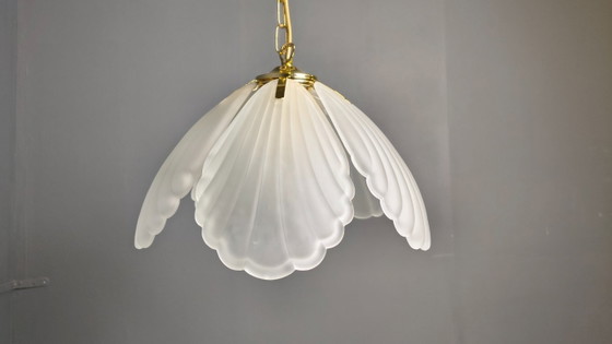 Image 1 of Vintage Italiaanse kroonluchter van glas en messing, jaren 70.