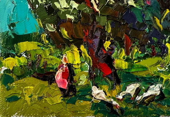 Image 1 of Original Oil Painting Spring Nature Landscape Flowering Chestnut Trees