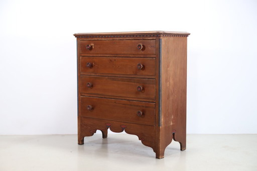 Antique Vintage pine chest of drawers with painted details from the 19th century