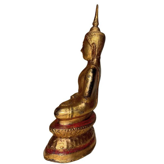Buddha Lanna Antico – XVIII/XIX Secolo – Bronzo dorato a fuoco – 26 cm / 2 kg – Qualità museale – Sculture (photo 7 of 10)