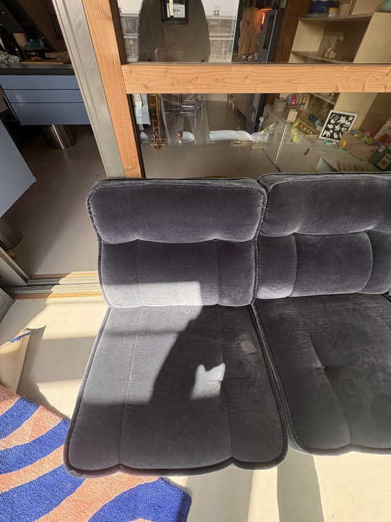 Image 1 of Canapé modulable Hukla 6 pièces avec fauteuil assorti, velours bleu années 70