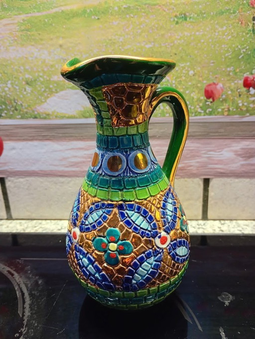 Cruche byzantine colorée – Faite à la main à Ravenne, Italie – Années 1960