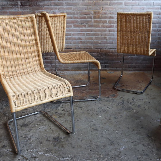 Image 1 of Set 4 rieten buisframe Chroom design jaren 80