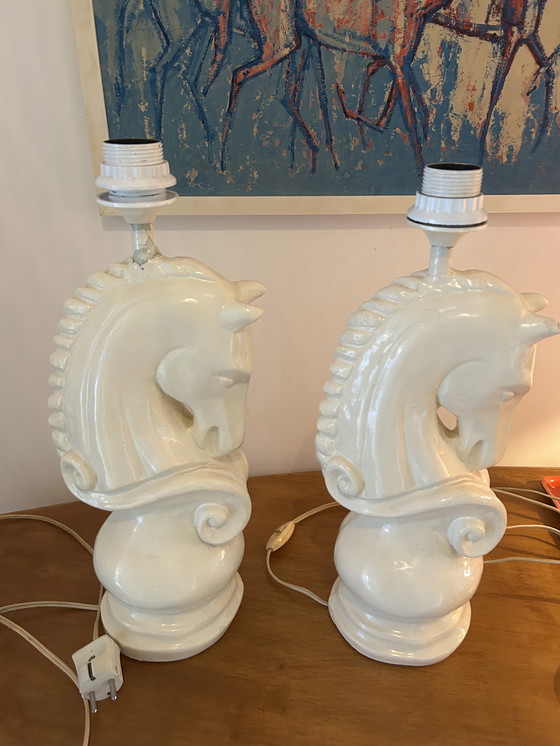 Image 1 of Set of table lamps, earthenware, horse head