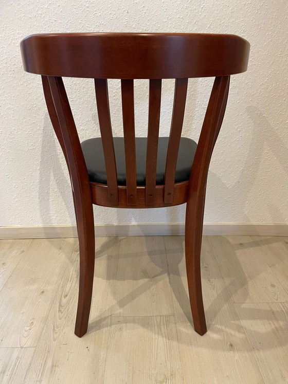 Set 4x Stoelcker Stuhl Modell 3579 Armlehnstuhl mit Lederauflage – Beistellstühle, Wood (photo 3 of 5)