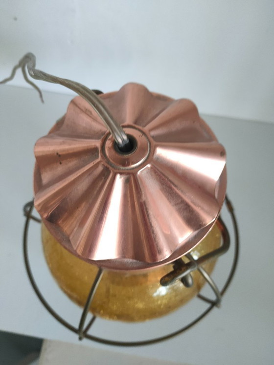 Ship's lantern 360 degrees with spherical amber crackle glass, Pendant lamps, Copper, Yellow, Vintage (photo 9 of 12)