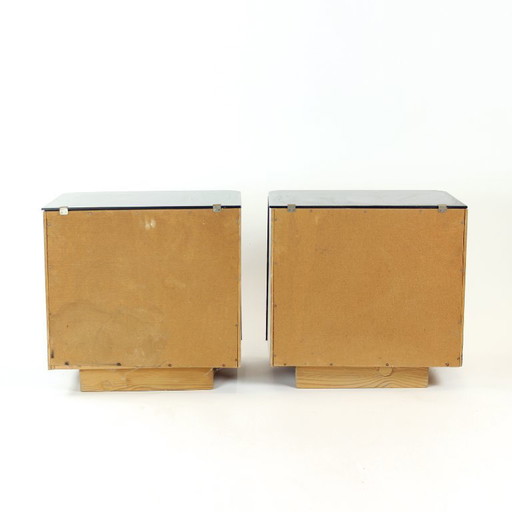 Set van 2 nachtkastjes met zwart glas, Tsjechoslowakije jaren 60