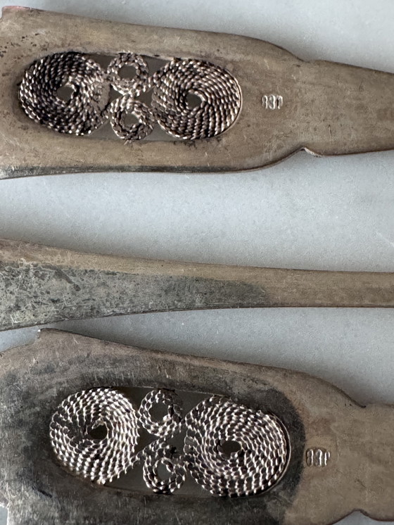Image 1 of Set of 6 Vintage 830 Silver Dessert Spoons – 88g