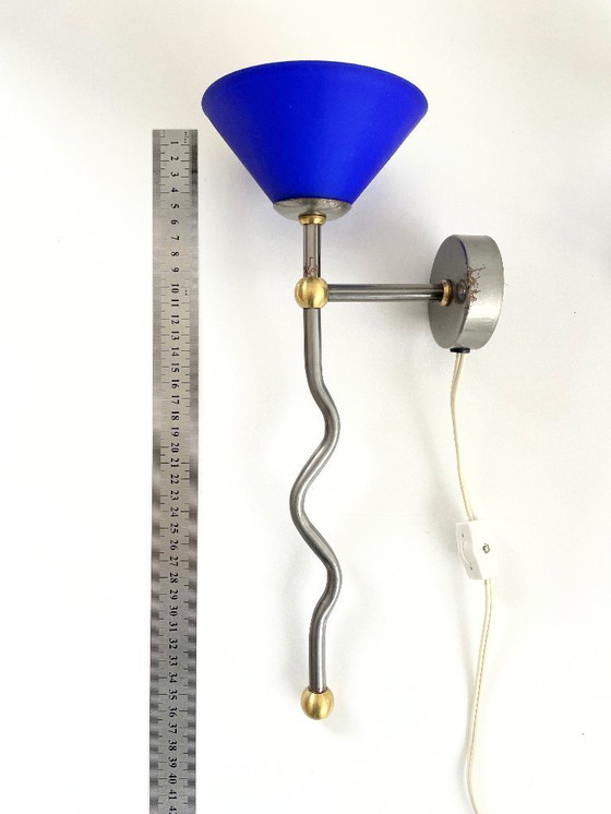 Image 1 of 2x vintage design LAMPS Belid blue PostModern 80s 90s retro