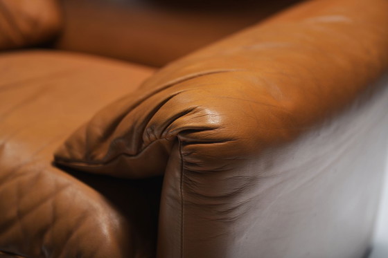 Image 1 of Stunning cognac leather Maralunga lounge chairs by Vico Magistretti for Cassina