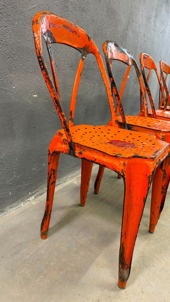 Image 1 of Set van vier industriële metalen eetkamerstoelen van Joseph Mathieu, gelakt staal, jaren 1920, Frankrijk