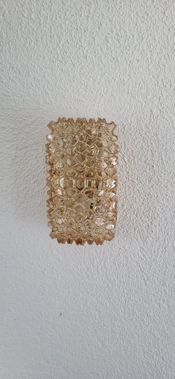 Image 1 of Glashütte Limburg Wandlamp Structuurglas Amber Mid Century Vintage