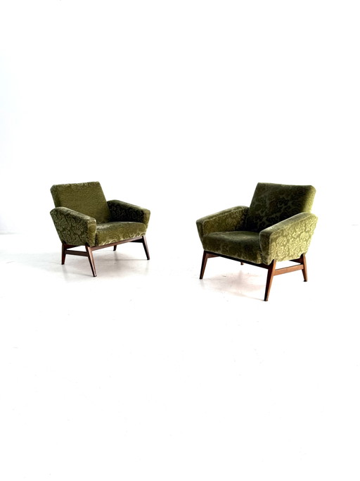 Set of 2 Vintage Armchairs, 1960s – fauteuils, Wood, Textile (photo 2 of 13)