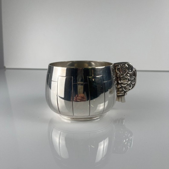 Image 1 of Pair of Art Deco silver-plated cups and saucers, Corbière & Vuillermoz (attributed), France, circa 1920/30.