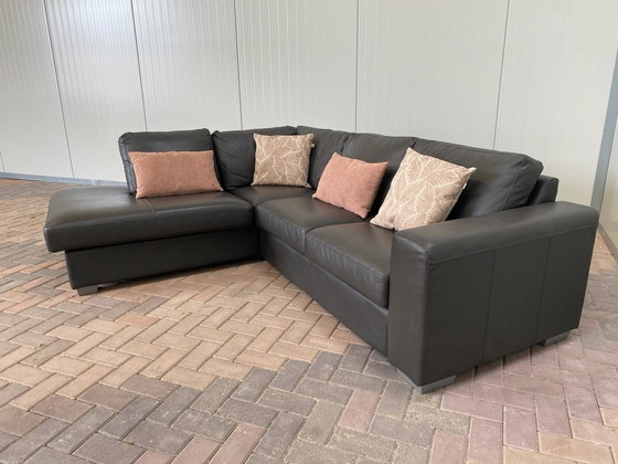 Image 1 of Beautiful Grey Real Leather Corner Sofa