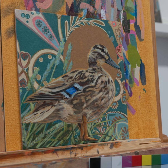 Image 1 of Anatra, acrilico su cartone telato, 20x20 cm, Sandra Kolondam