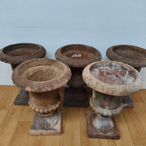 Set di 5 vasi da giardino francesi vintage, fioriere, vasi da giardino