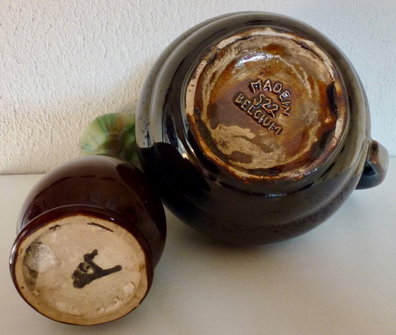 Image 1 of Faience de Thulin - Art Deco earthenware Beak jug + 2 vases.