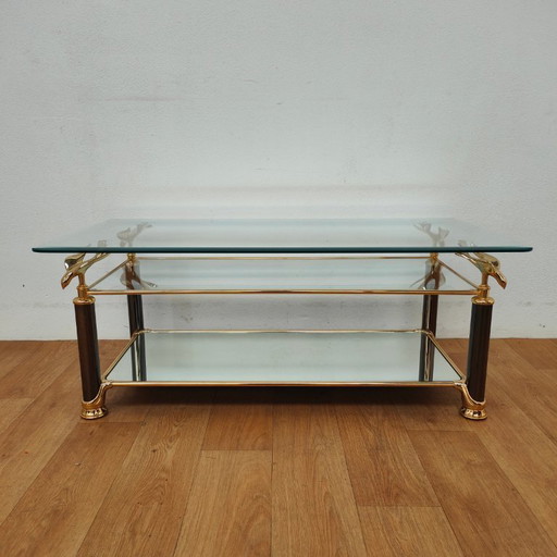 Vintage Hollywood Regency salontafel, messing salontafel met geslepen glas