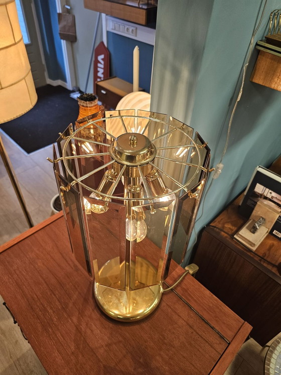 Vintage Table Lamp Cut Smoked Glass Brass – Metal (photo 6 of 14)