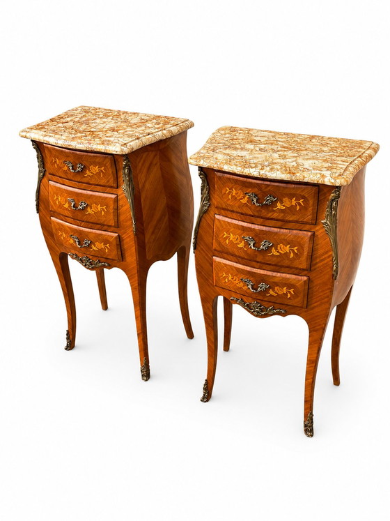 Paire de table de chevet style Louis XV en Bois de Rose – Tables de nuit, Wood, Marble (photo 5 of 10)
