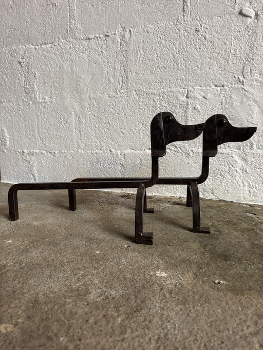Wrought iron and bronze andirons by Édouard Schenck, 1950s