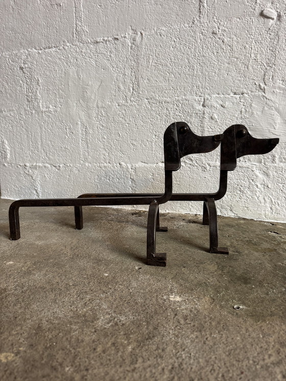 Image 1 of Wrought iron and bronze andirons by Édouard Schenck, 1950s