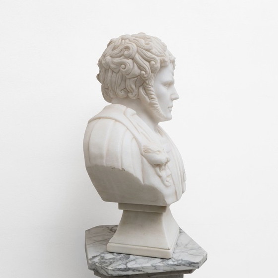 Witte Marmeren Buste van een Romeinse Keizer, 20e Eeuw – Beeldhouwkunst, Marble (photo 7 of 9)