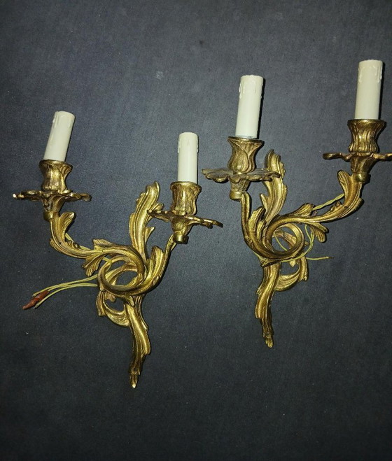 Image 1 of Apliques de pared pequeños de bronce dorado estilo Luis XV rocaille