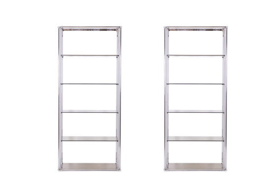 Image 1 of Pair of Shelves with 6 Shelves, Chromed Metal Frame, 1970s
