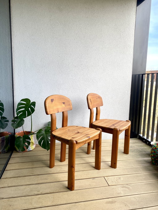2x Vintage Deense Pine Wood Stoelen, Rainer Daumiller Stijl