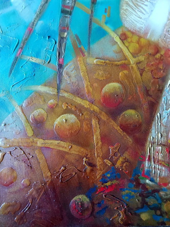 Original Oil Painting Abstract Expressionism Figurative Symbolism Autumn Gold – Paintings & Drawings, Canvas (photo 6 of 8)
