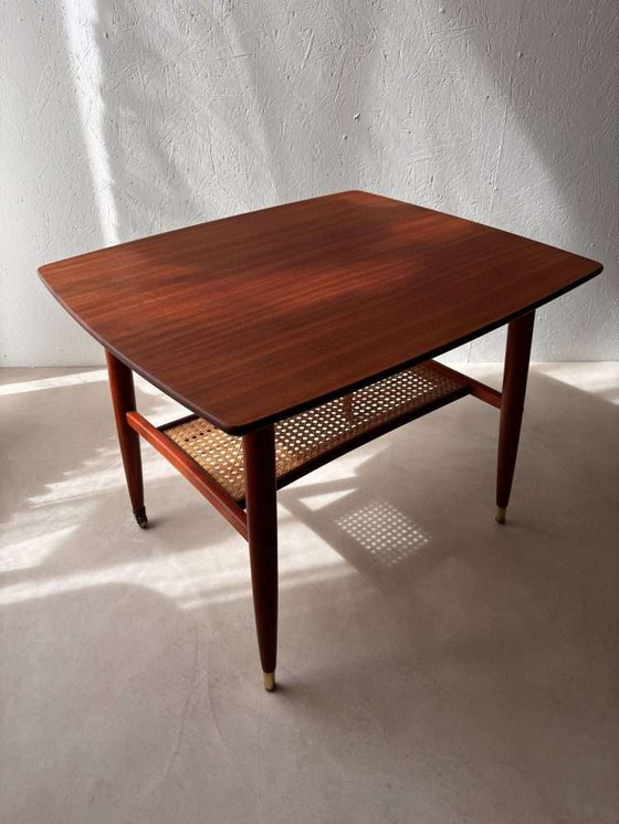 Image 1 of Swedish design side table Alberts mahogany & webbing 1960s