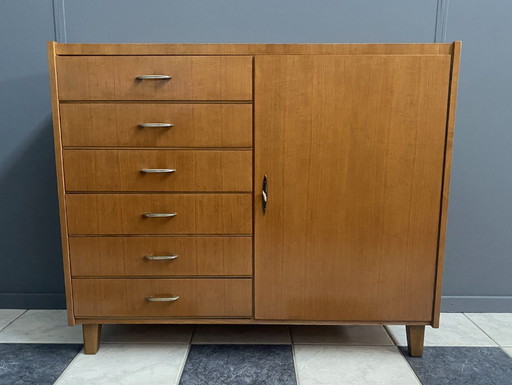 Wood highboard 6 drawers and a door 1970s