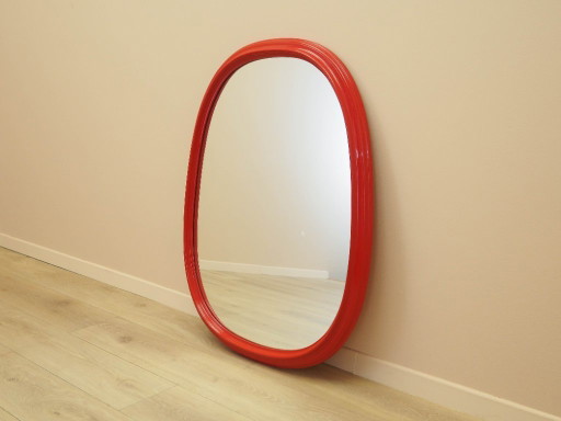 Miroir à cadre rouge, design danois, années 1970, fabriqué au Danemark