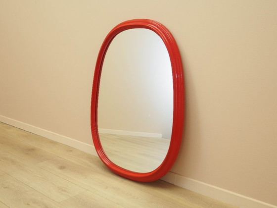 Image 1 of Miroir à cadre rouge, design danois, années 1970, fabriqué au Danemark