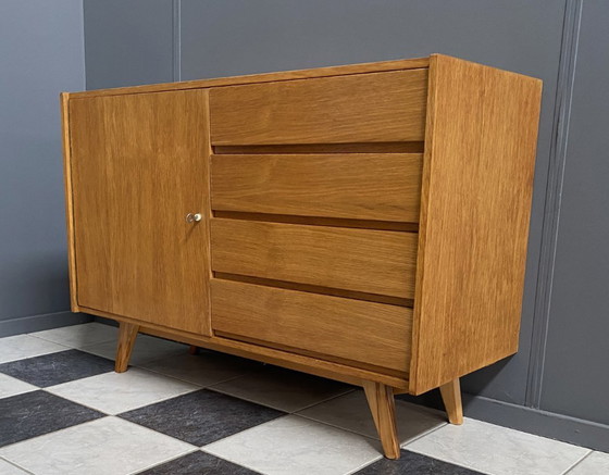 Image 1 of Jiri Jiroutek blond houten dressoir jaren 60 model U458 4 laden en een deur