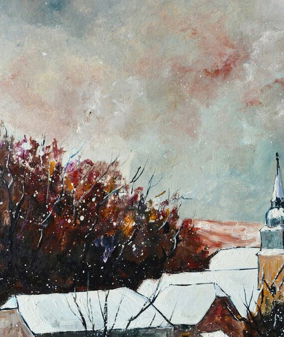 Pintura, Paisaje nevado con iglesia, Multi Color, Pinturas y dibujos, Lienzo, Otro, Multicolor, Figuratief (foto 2 de 5)