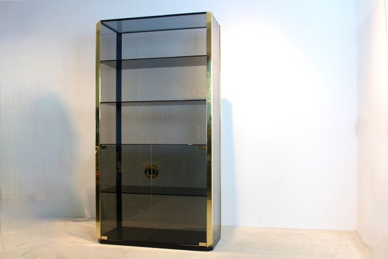 Willy Rizzo Smoked Glass Cabinet for Mario Sabot 1970, Sideboard cabinet, polished steel, Brass (photo 8 of 12)