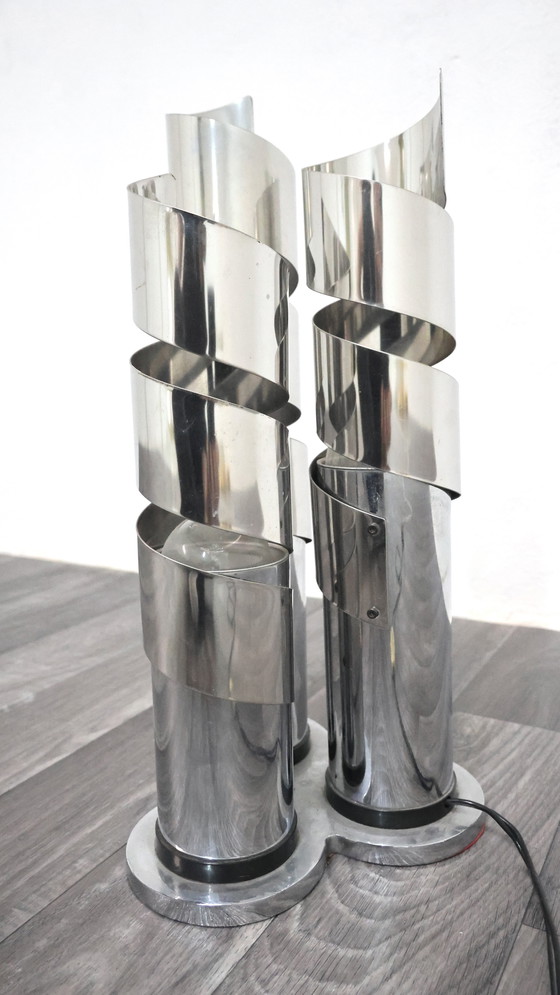 Image 1 of Max Sauze Spiral Chromed Steel Design Table Lamp Attr. 70s