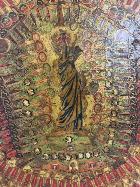 Arte collage, specchio ricoperto di fascette di sigari – Dipinti e disegni, Carta (photo 5 of 16)