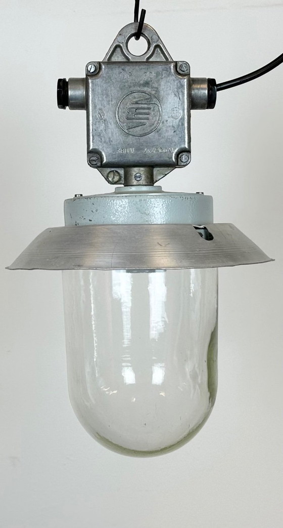 Image 1 of Industrial Aluminium Light with Clear Glass Cover from Elektrosvit, 1970s