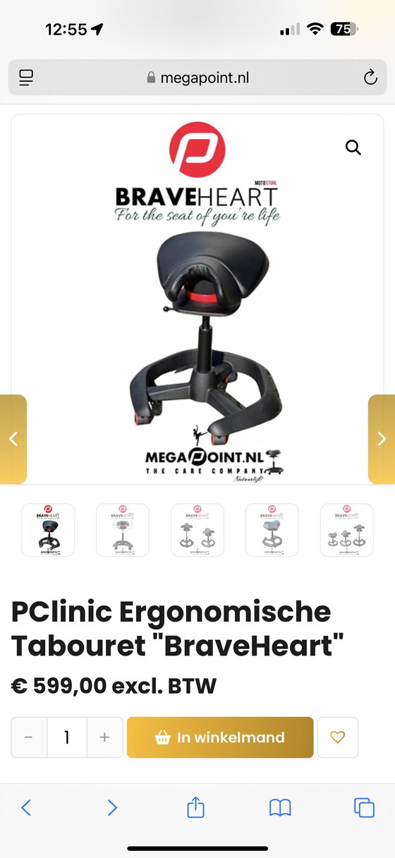 Image 1 of P Clinic Ergonomic Tabouret 'Braveheart' | Desk Stool