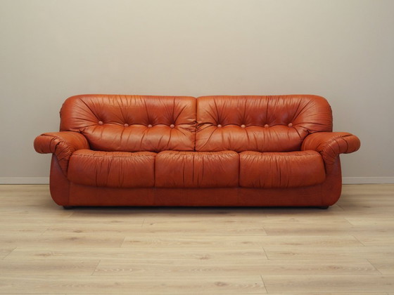 Image 1 of Red leather sofa, Italian design, 1970s, manufacturer: PelleRossi