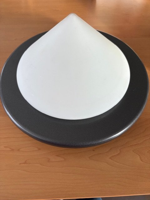 Image 1 of Lampada da soffitto vintage a forma di cono in vetro smerigliato con bordo grigio metallizzato degli anni &#39;80